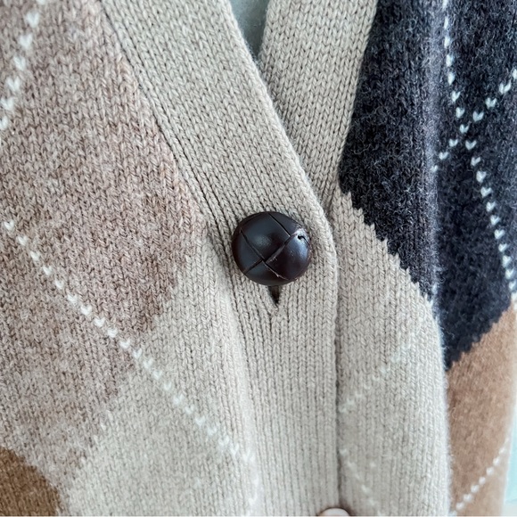 Nili Lotan Sweater Wool Cardigan Sofhie Argyle Large Brown Neutral - Picture 8 of 12